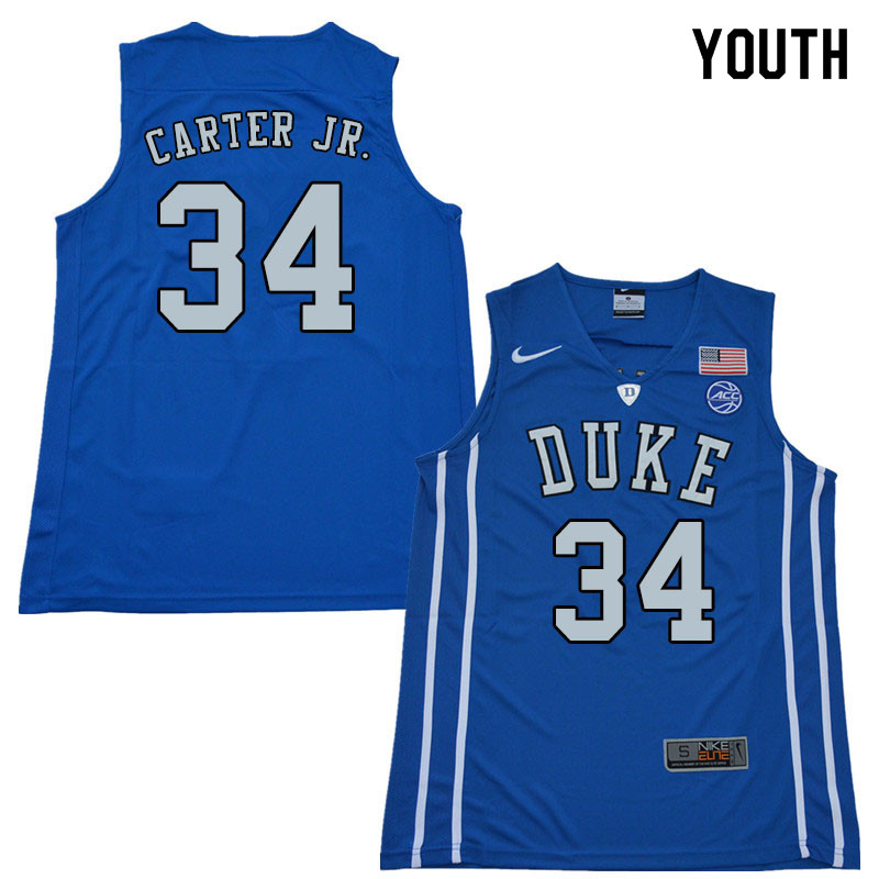 2018 Youth #34 Wendell Carter Jr. Duke Blue Devils College Basketball Jerseys Sale-Blue